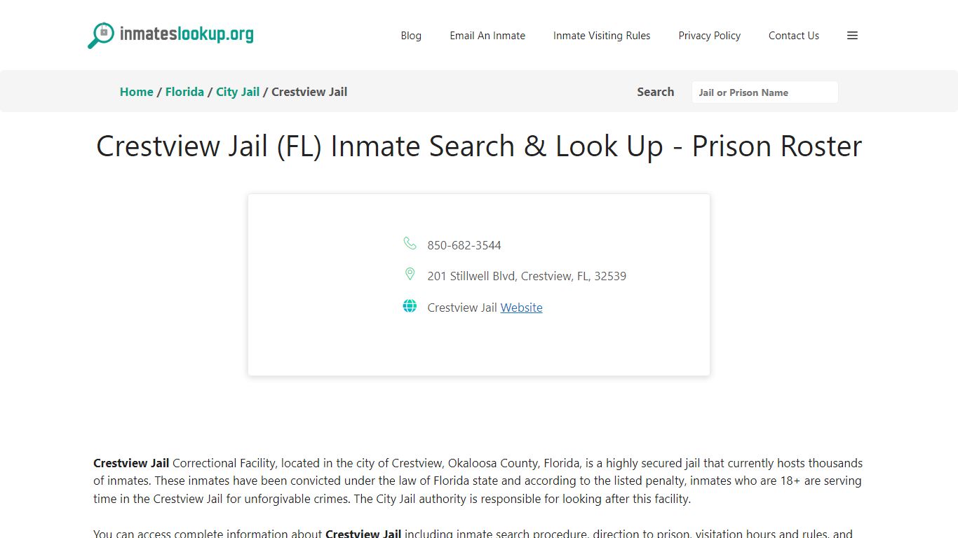 Crestview Jail (FL) Inmate Search & Look Up - Prison Roster